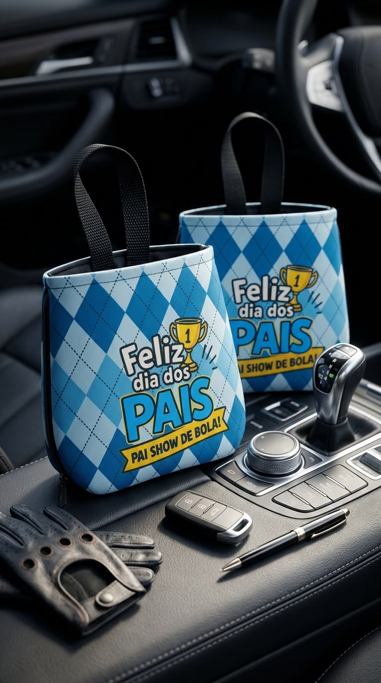 Mockup gerado por IA: bolsa personalizada dentro de um carro