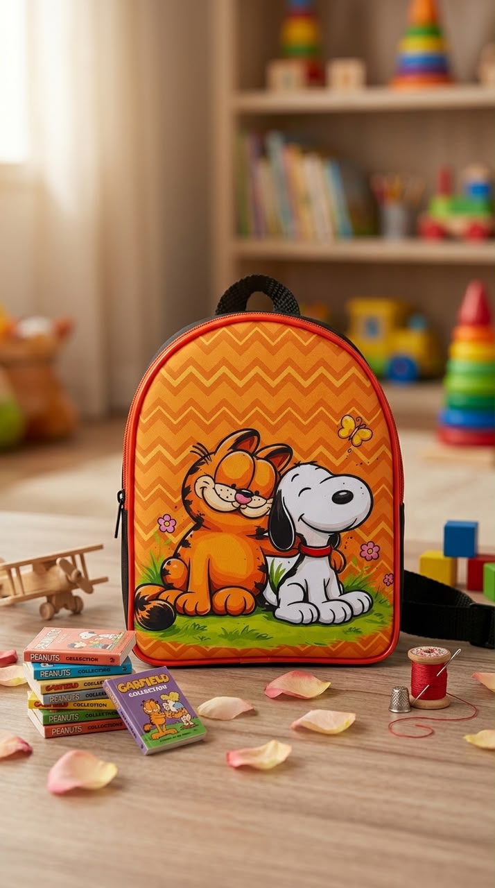 Mockup gerado por IA: mochila em quarto infantil com balões